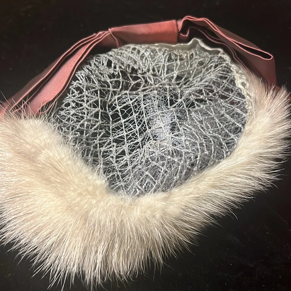 VTG Mink Circle Hat Fascinator with Satin Bow and Veil - Picture 7 of 10